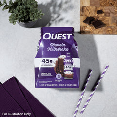 Quest Chocolate Protein Shake nutrition facts summarize protein and carbs.