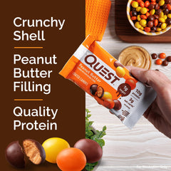 Quest coated candies peanut butter desk-snack, convenient protein between meetings.