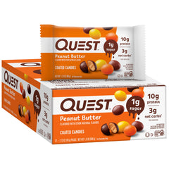 Quest coated candies peanut butter pack, on-the-go protein snack for energy.