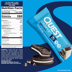 Quest Cookies and Cream Crispy Bar gluten-free label visibility.