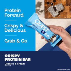 Quest Cookies and Cream Crispy Bar post-workout snack option.