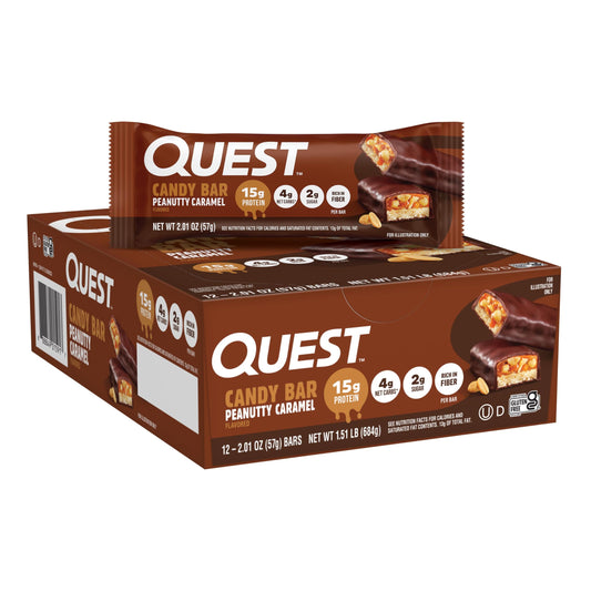Quest Peanutty Caramel Bar wrap, ideal for on-the-go protein snacking.