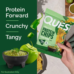 Quest Salsa Verde chips crunch texture close-up highlighting satisfying crunch