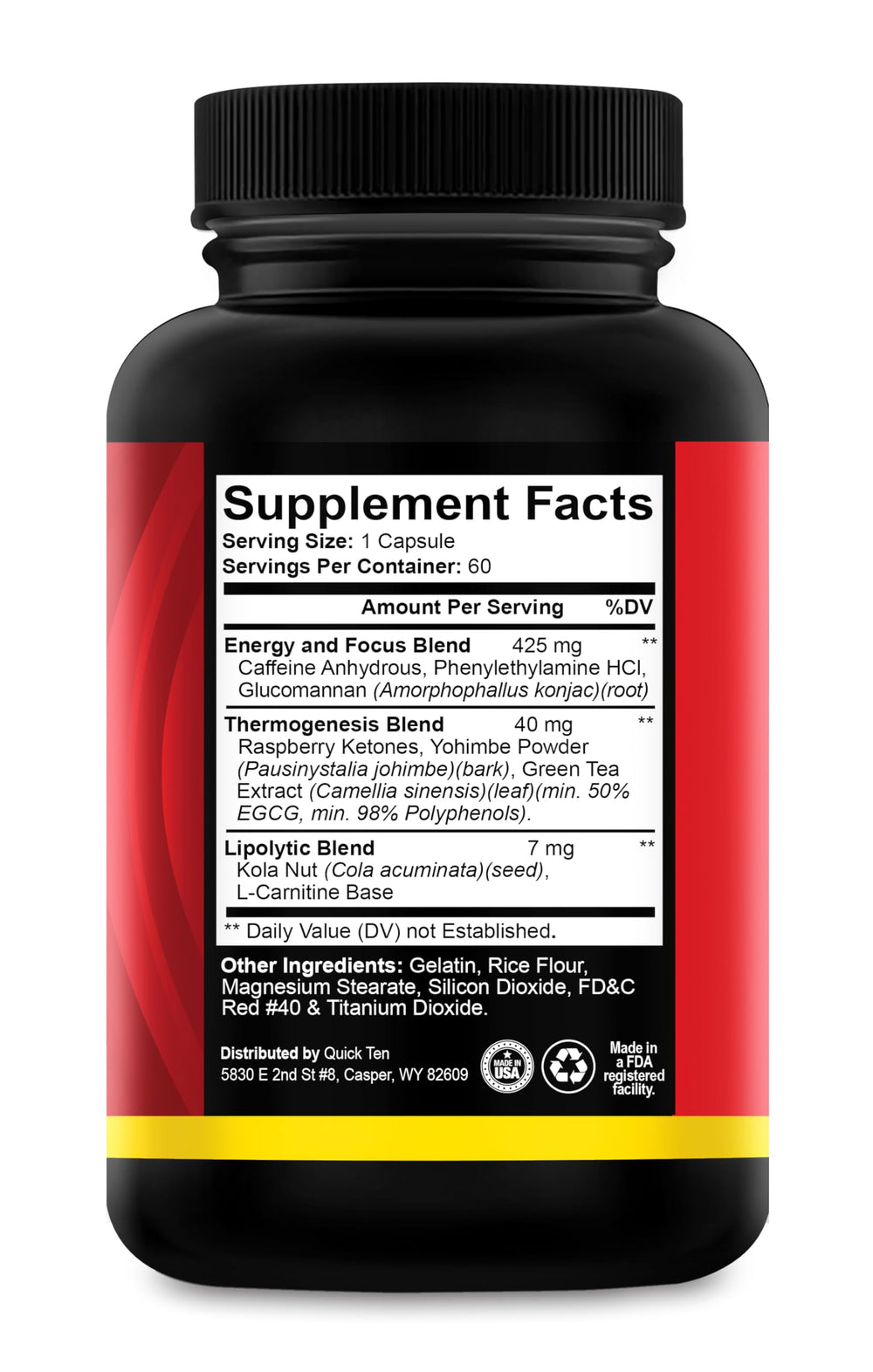 Quick Ten label front displays the trusted brand behind a metabolism-boosting formula.