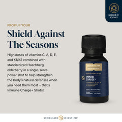 Quicksilver Immune Charge+ elderberry concentration highlights natural berry-based nutrients.