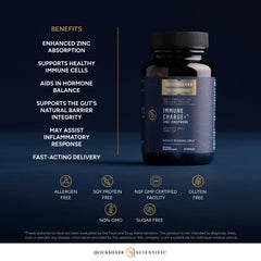 Quicksilver Immune Charge label closeup emphasizes ingredient transparency and clear nutrition details