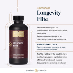 Quicksilver Longevity Elite sunflower lecithin graphic notes non-soy origin.