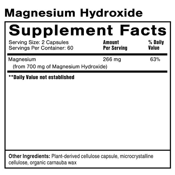 Close-up of Quicksilver Magnesium Hydroxide capsules for healthy bowel motility