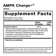 Quicksilver AMPK Charge+ packaging side view highlighting keto-friendly support and fat metabolism.