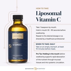 Quicksilver Scientific liposomal vitamin C bottle with glass emphasizes clarity