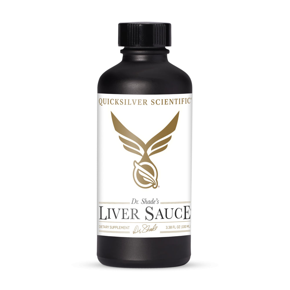 Quicksilver Liver Sauce bottle front showing liposomal detox support