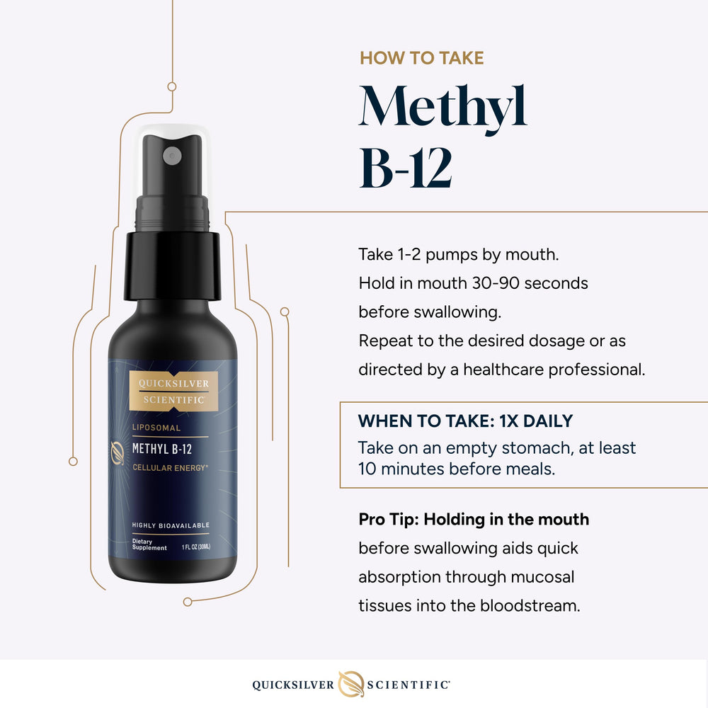 Packaging of Quicksilver Scientific Methyl B12 shows 90 servings for daily use