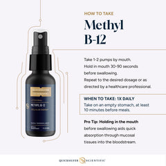Packaging of Quicksilver Scientific Methyl B12 shows 90 servings for daily use