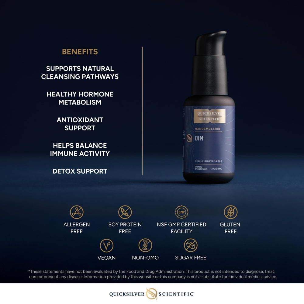 Quicksilver Scientific Nanoemulsified DIM liquid appearance indicating smooth texture for administration.