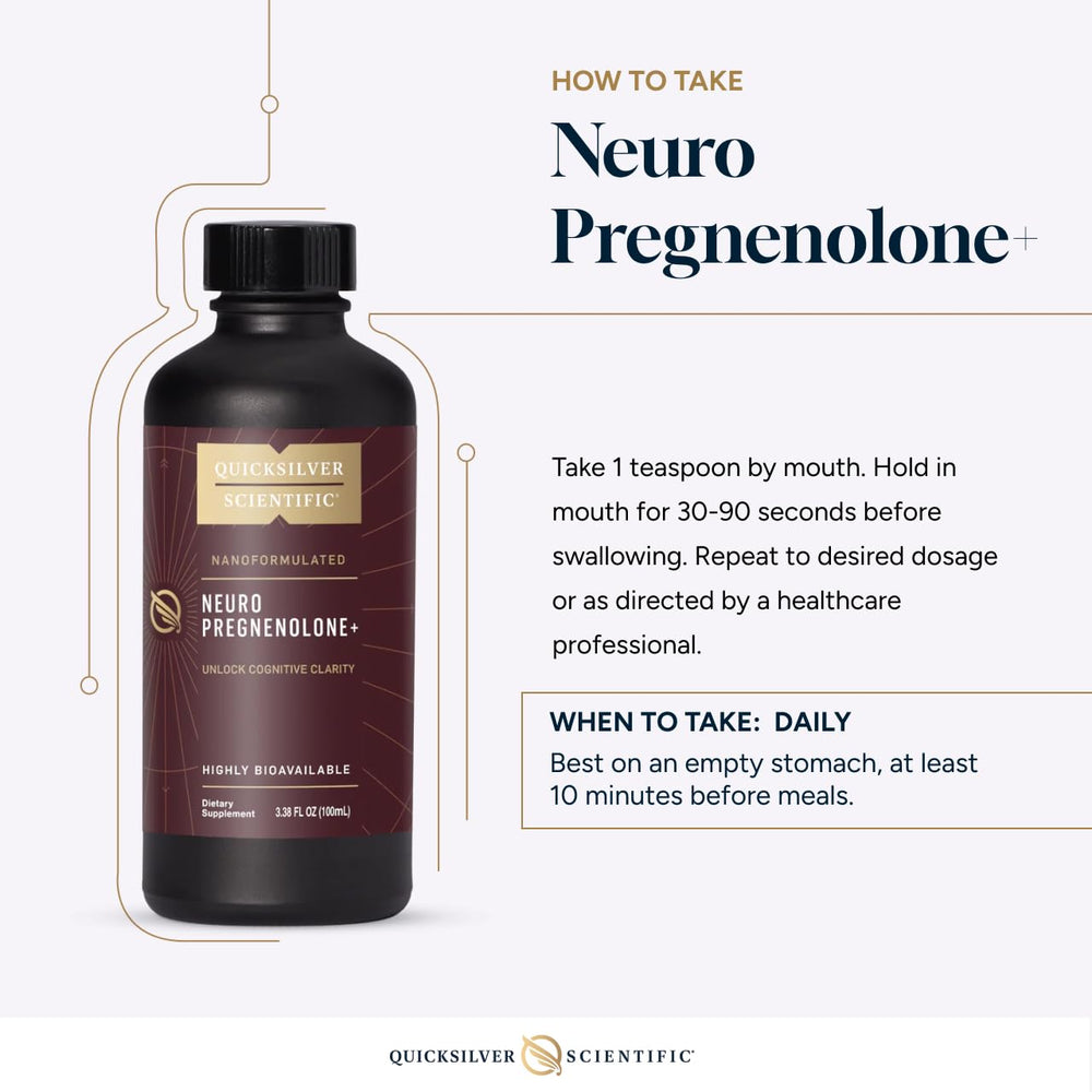 Quicksilver Scientific Neuro Pregnenolone+ packaging box communicates premium brain support.