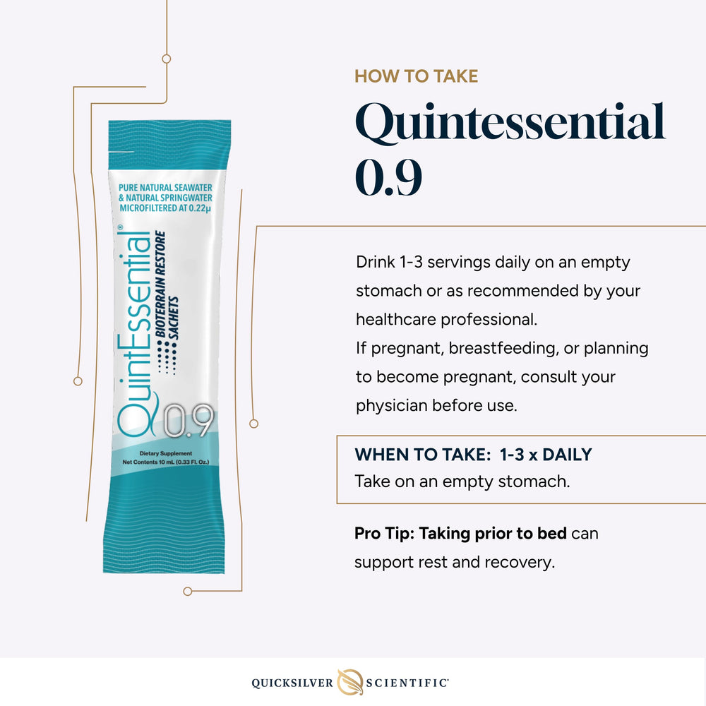 Quicksilver Scientific Quintessential 0.9 sachets usage mix easy isotonic drink preparation.