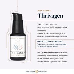 Quicksilver Thrivagen bottle and packaging on a clean countertop.