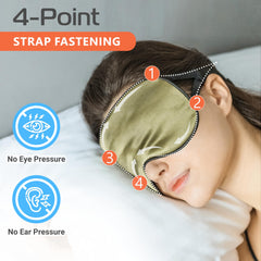 Quietstore green mask strap detail, broad adjustable strap prevents slipping.