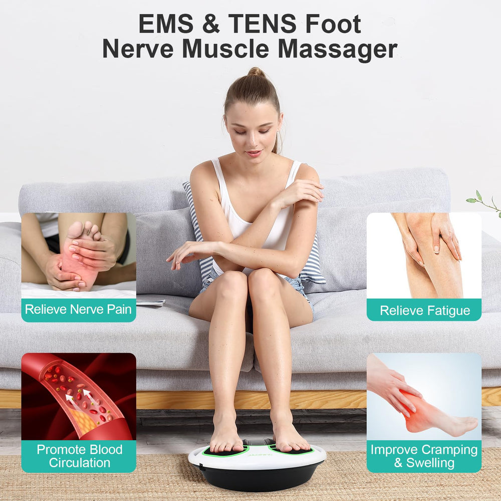QUINEAR foot massager uses EMS/TENS technology to target nerves and relax feet.