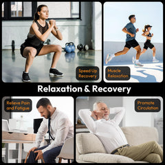 QUINEAR knee massager worn on knee, demonstrates targeted relief during rest