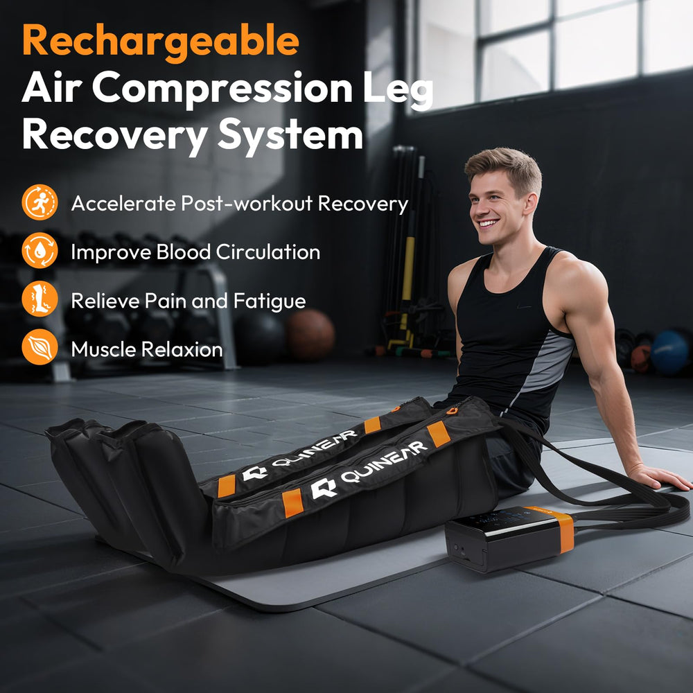 QUINEAR leg massager touchscreen panel enabling intuitive control for easy recovery.