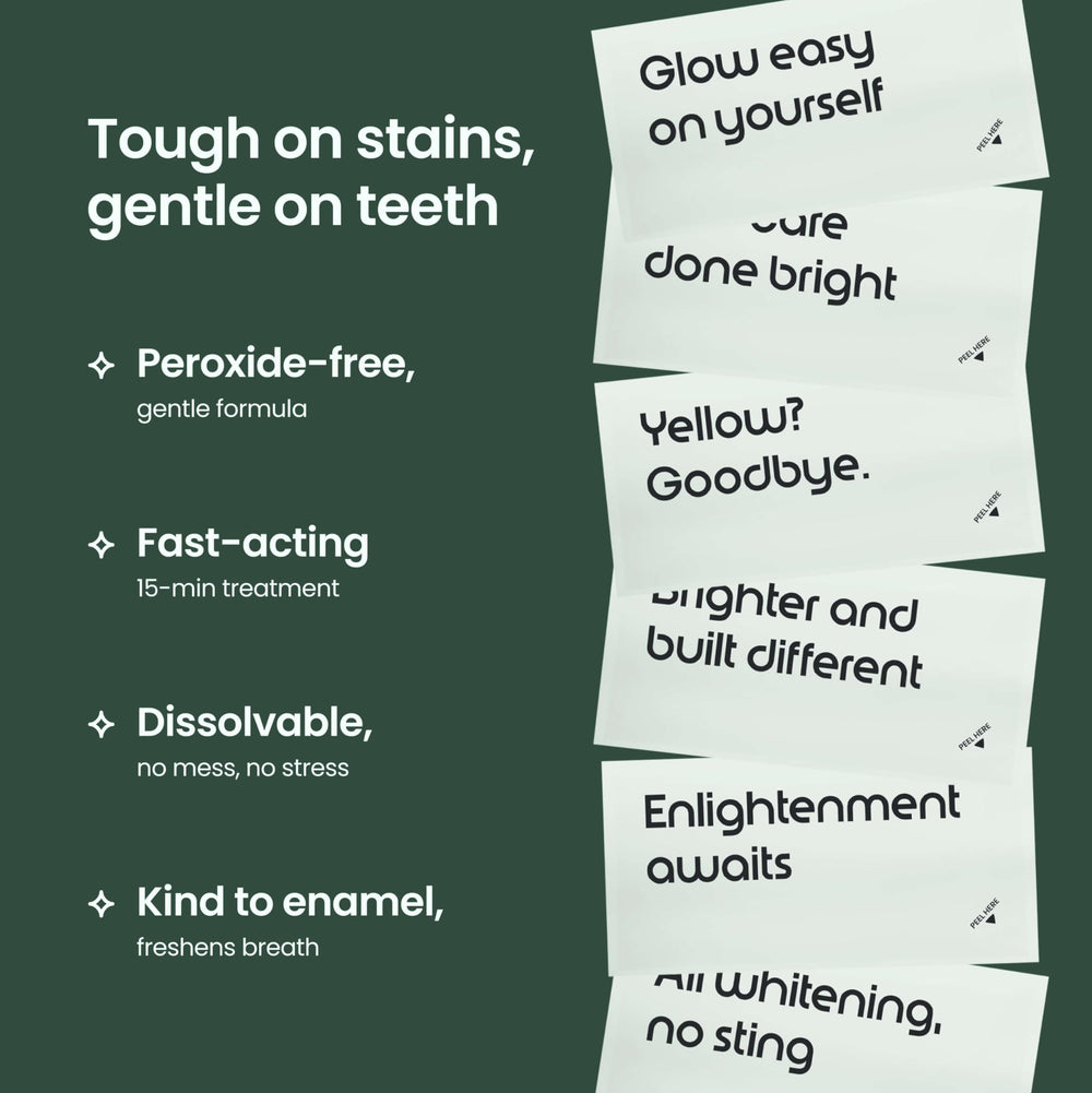 Close-up of Quip Ritual strips being applied to teeth for easy whitening