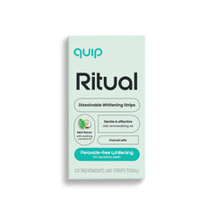 Quip Ritual dissolvable strips box front showing 20 treatments for gentle whitening