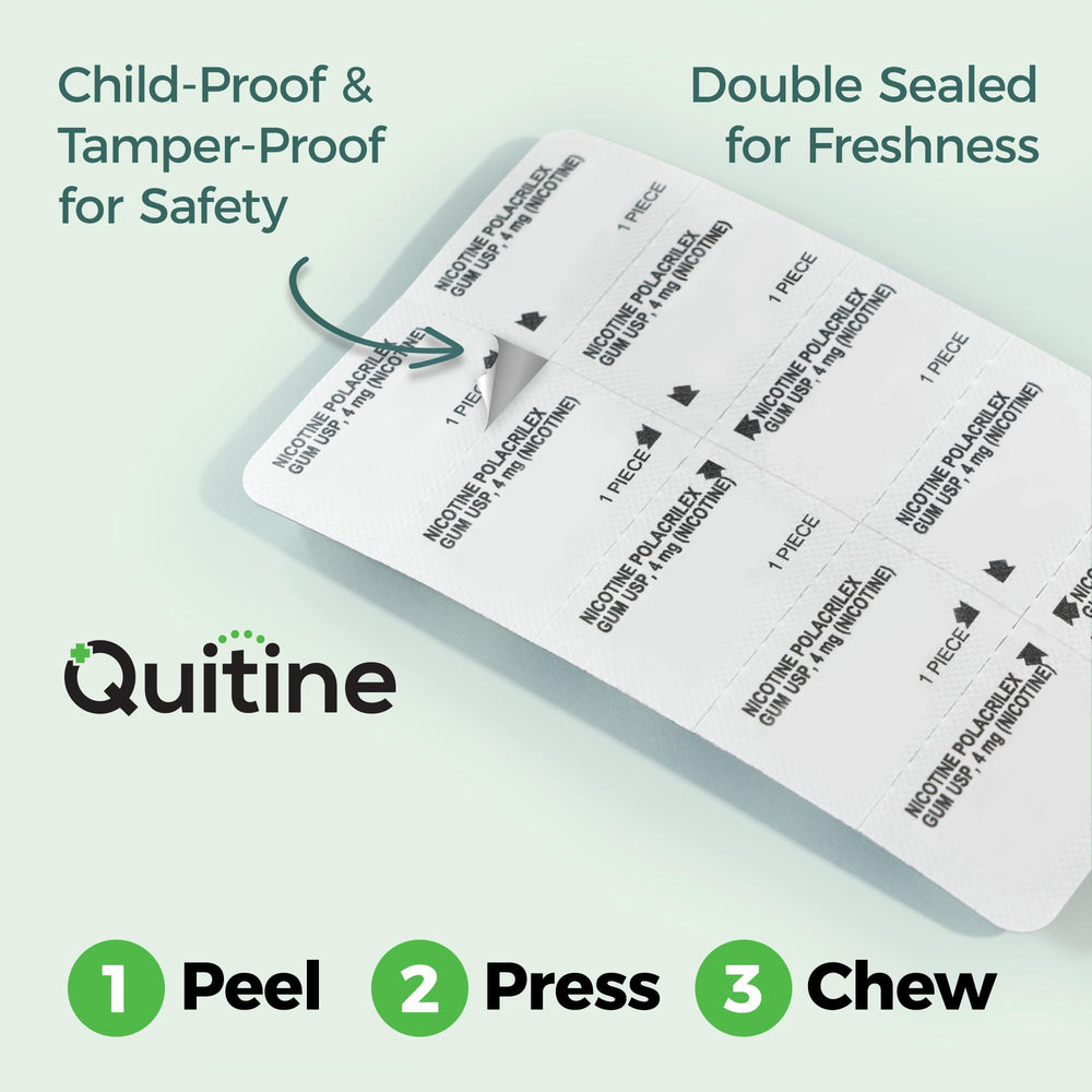 Quitine gum sugar-free label signals a lighter option.