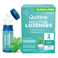 Quitine 2mg mint lozenge tube for discreet use.