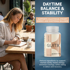 QuitK Recovery bottle front label shows day and night formulas.