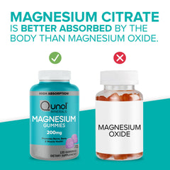 Closeup of Qunol Magnesium Gummies for easy daily use and berry flavor