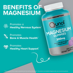 Qunol Magnesium Gummies bottle back label showing heart health benefits