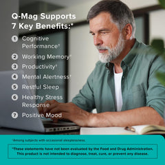 Qunol Q-Mag label front emphasizes Magtein magnesium for brain health and alertness.