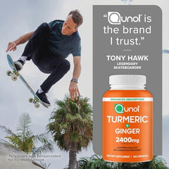Qunol Turmeric ginger root displayed beside capsules.