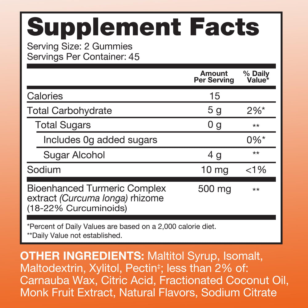 Qunol Turmeric Gummies close-up reveals chewy texture and vibrant color.