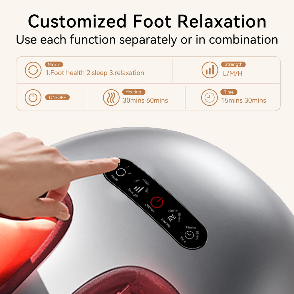 QXC foot massager heats to 131°F for soothing warmth during at-home sessions.