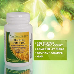 Rachelstea Rachel’s Pro 100 Probiotic requires no refrigeration, travel-friendly.