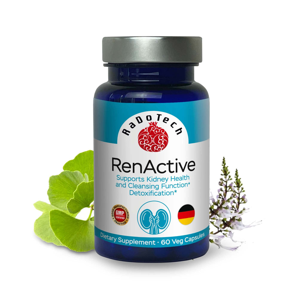 RaDoTech RenActive kidney detox bottle front showing natural capsules for daily support