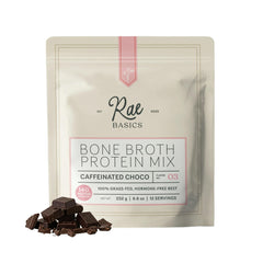 Rae Basics Bone Broth Protein bottle highlighting clean ingredients for a wholesome drink
