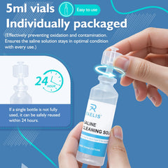 RAELIS saline solution compact 5ml pouch display highlighting portable convenience