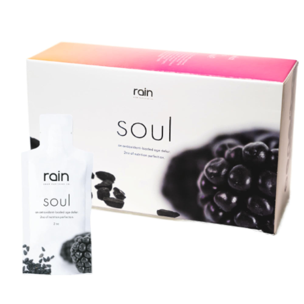 RAIN Soul bottle front view with premium packaging for daily wellness.