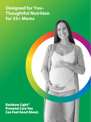Rainbow Light 35+ Mom and Baby+ capsule close-up with probiotic enzyme blend