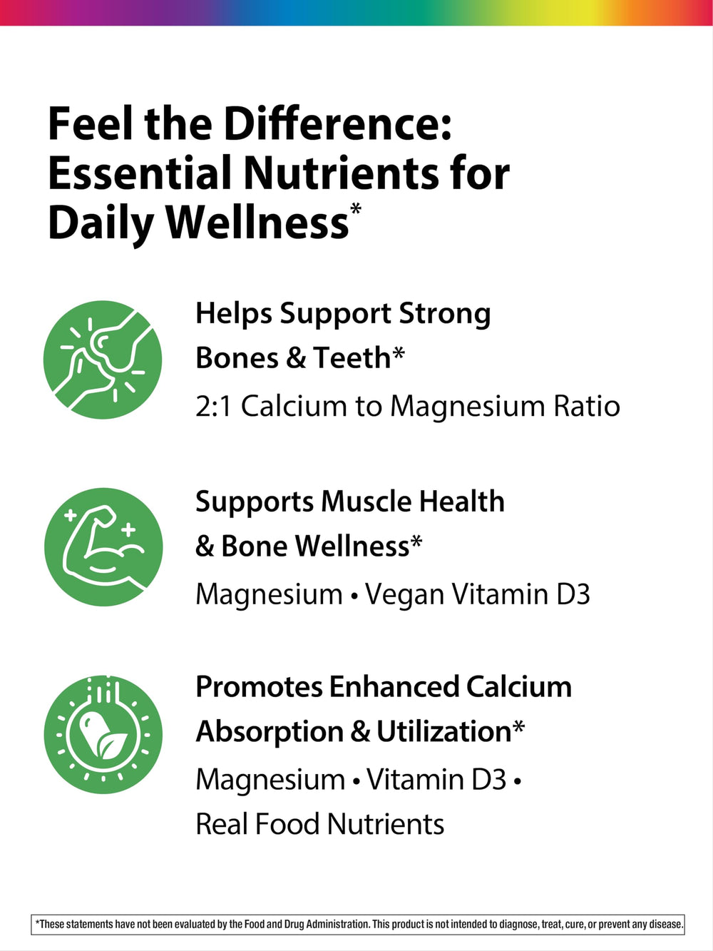 Rainbow Light Calcium Complex ingredients graphic emphasizes plant-based minerals