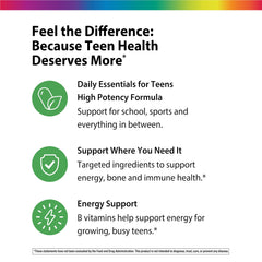 Rainbow Light teen multivitamin box side panel highlights gluten-free and vegetarian formula