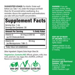 Rainbow Light vitamin D3 + K2 drops dropper shows easy administration for busy days.