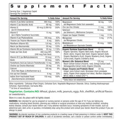 Close-up of Rainbow Light Women’s One 50+ label showing real food nutrients.