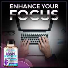 Rainbow Nutrients 40-in-1 Brain Booster bottle on desk ready-to-use study aid.