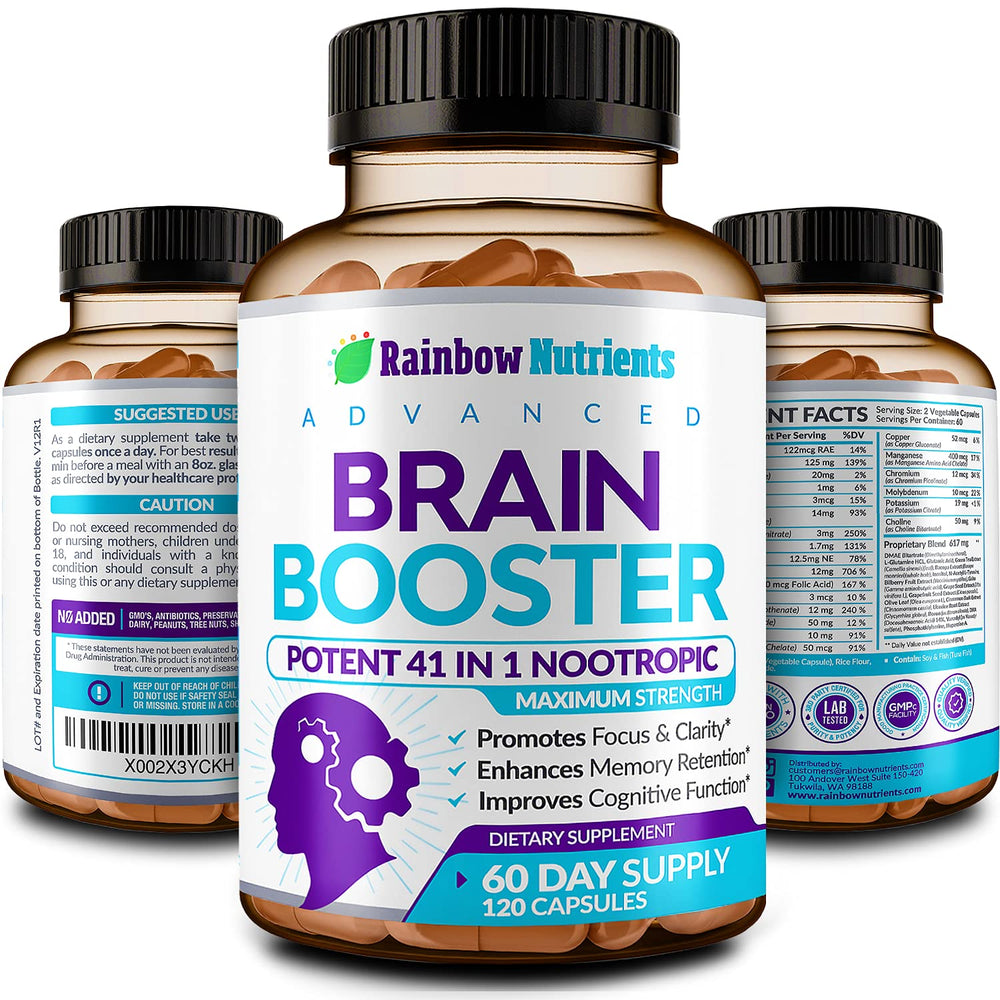 Rainbow Nutrients 40-in-1 Brain Booster box appeals to gift or bundle purchases.