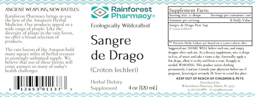 Rainforest Pharmacy Sangre de Drago label detail showing 4oz size and natural sourcing