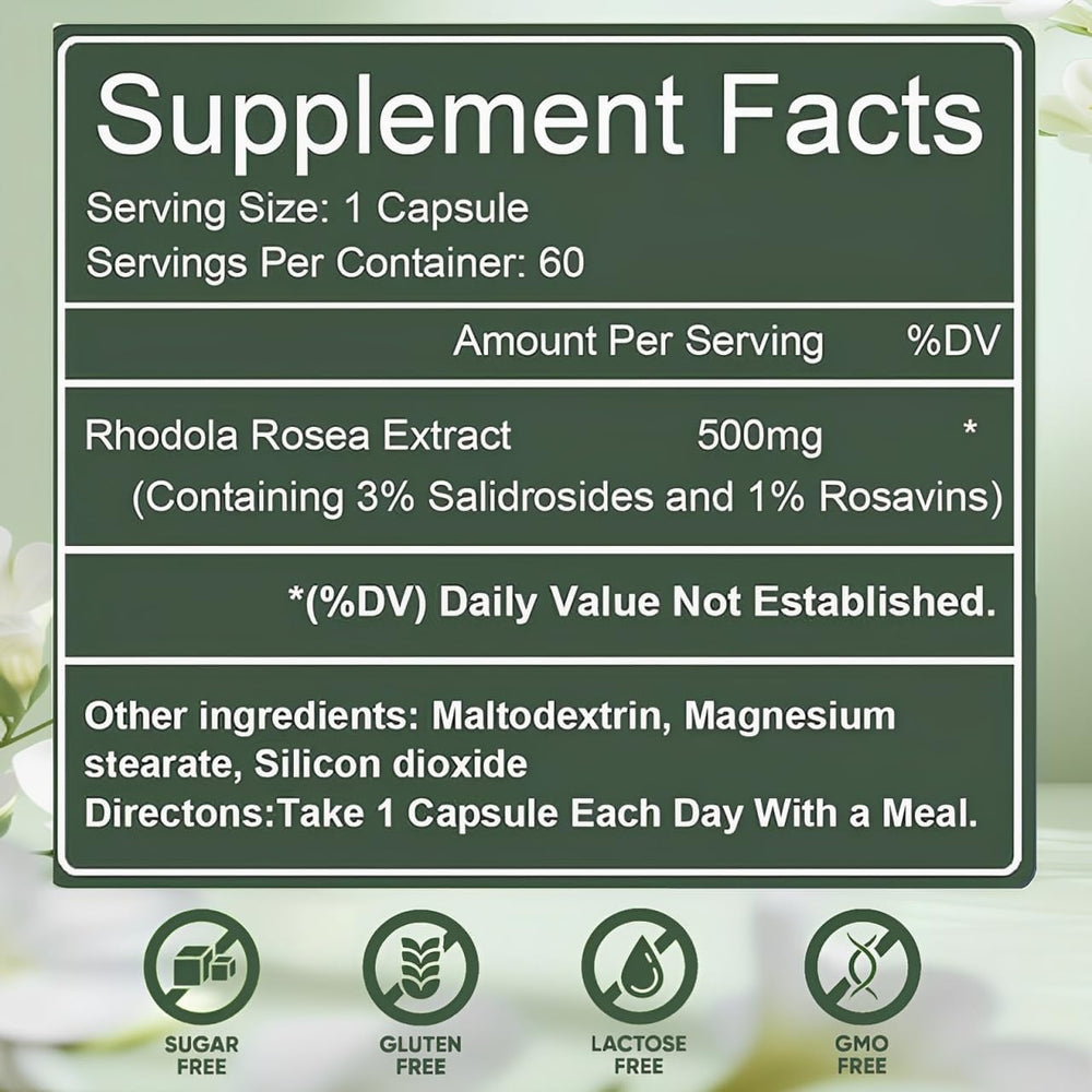 Raipult Floraviva Rhodiola capsules dispense view shows easy daily intake for steady energy.
